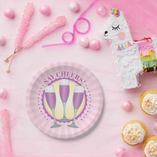 Mimosa Paarse Champagne Glasses Paper Borden Papieren Bordje (Feest)