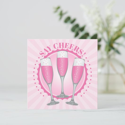 Mimosa Pink Champagne Glasses nodigt Kaart uit (Staand voorkant)