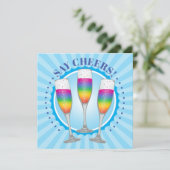 Mimosa Rainbow Champagne Glasses Invite Kaart (Staand voorkant)