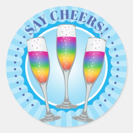 Mimosa Rainbow Champagne Glasses Round Sticker (Voorkant)