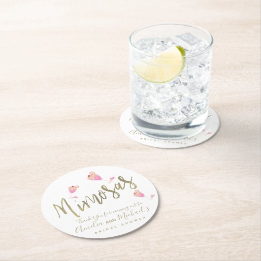 Mimosa Roze Vrijgezellenfeest Dank je Confetti Ronde Kartonnen Onderzetter (Insitu)