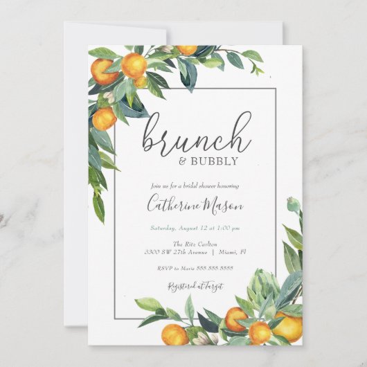 Mimosa Sinaasappel Brunch en Bubbly Vrijgezellenfe Kaart (Voorkant)