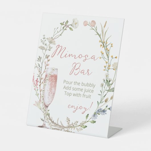 Mimosa Wildflower Bruidsbruiloft Reclamebord Met Voetstuk (Voorkant)