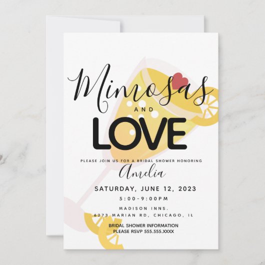 Mimosa Yellow Black Bridal Shower Invitation Kaart (Voorkant)