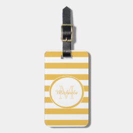 Mimosa Yellow Monogram en moderne dikke strepen Bagagelabel