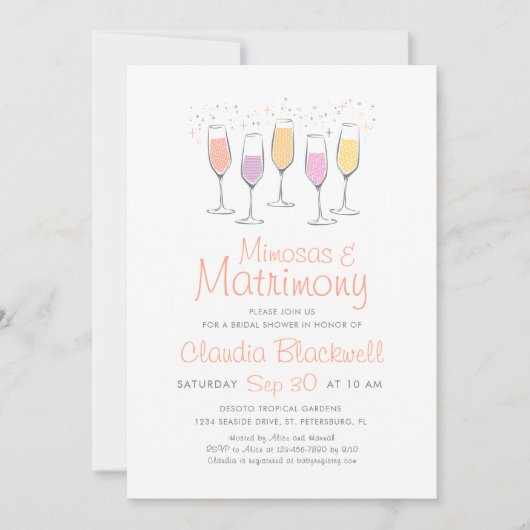 Mimosas Huwelijk Bruids Douche Uitnodiging (Voorkant)