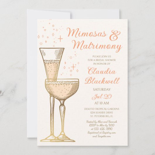 Mimosas Huwelijk Bruids Douche Uitnodiging (Voorkant)