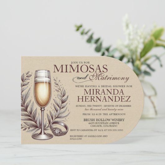 Mimosas & Huwelijk Bruidsfeest Uitnodiging (Staand voorkant)