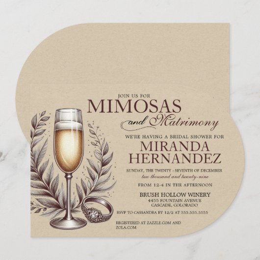 Mimosas & Matrimony Bridal Shower Invitation Kaart (Voorkant / Achterkant)
