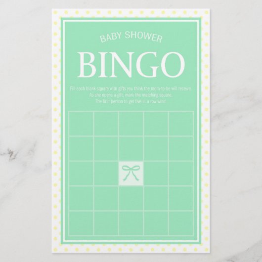 Min Baby shower Bingo Lint en Gele Polka Dots Briefpapier (Voorkant)