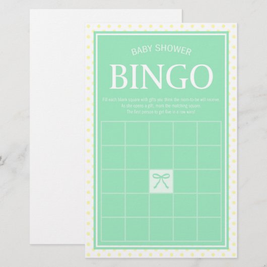 Min Baby shower Bingo Lint en Gele Polka Dots Briefpapier (Voorkant / Achterkant)