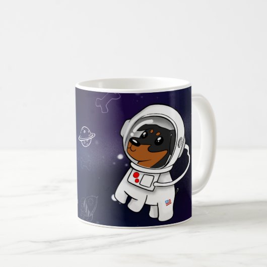 Min Pin Astronaut in Space Coffee Mok (Voorkant rechts)