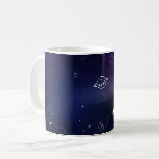 Min Pin Astronaut in Space Coffee Mok (Voorkant links)