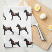 Min Pin C Hondenras Boho Floral Silhouette Theedoek (Quarter Fold)