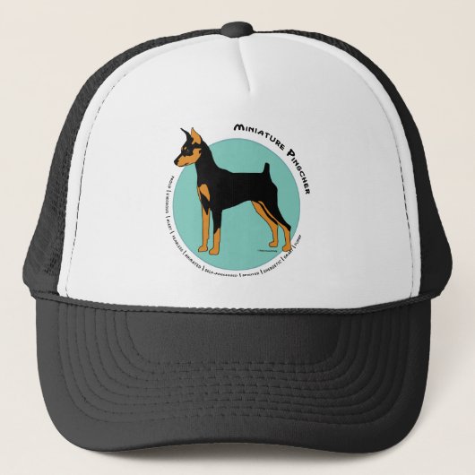 Min Pin Fearless Black en Tan on Green Trucker Pet (Voorkant)