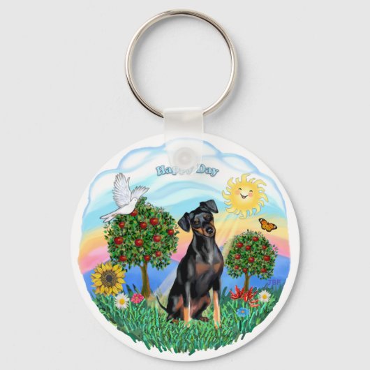 Min Pin (natuurlijke oren) Sleutelhanger (Voorkant)
