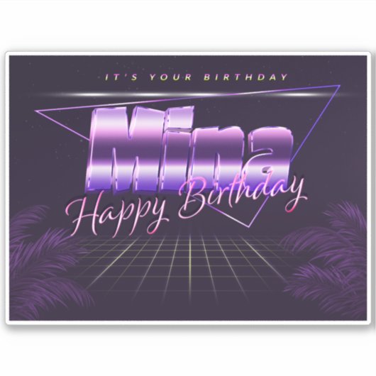 Mina Name Vorname lila retro Sticker Geburtstag (Voorkant)