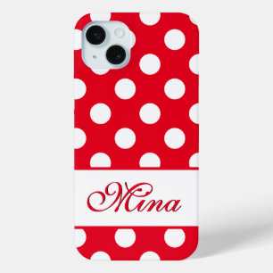 Mina - Sjabloon voor Jouw naam, grote polka stippe iPhone 15 Mini Hoesje