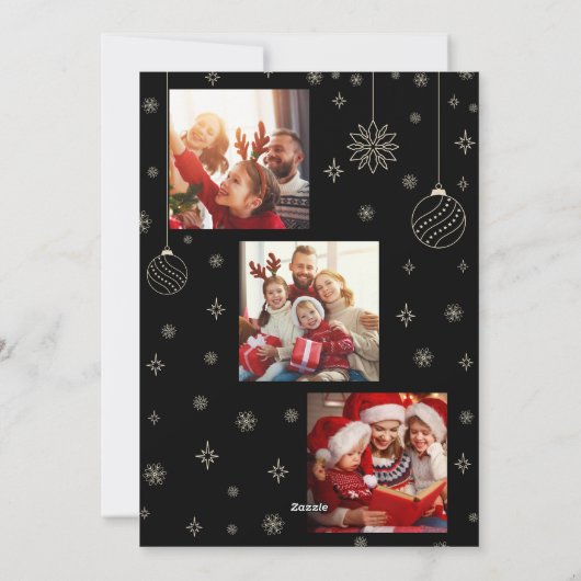 Minamalist Zwarte Kerstboom 3 Fotocollage Feestdagenkaart (Achterkant)