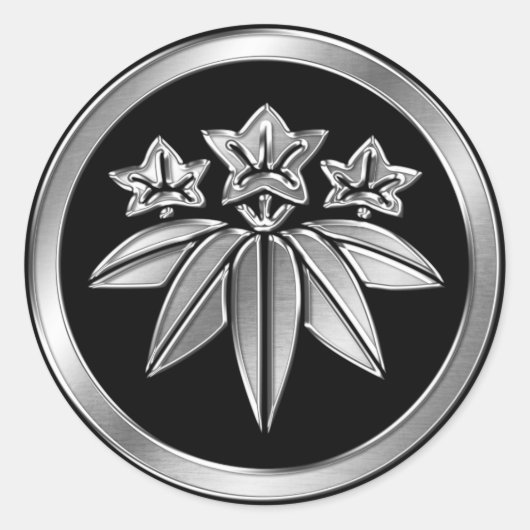 Minamoto Clan Kamon Silver Chrome Ronde Sticker (Voorkant)
