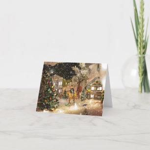 Minature Snowy Village Christmas Holiday Kaart