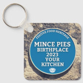 Mince Pies Geboorteplaats - Blauwe Plaque Sleutelhanger (Voorkant)