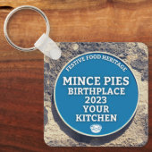 Mince Pies Geboorteplaats - Blauwe Plaque Sleutelhanger (Voorkant)