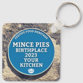 Mince Pies Geboorteplaats - Blauwe Plaque Sleutelhanger (Achterkant)