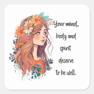 Mind body soul well inspiratie vierkante sticker