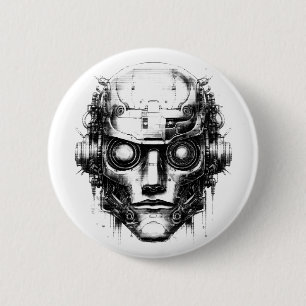 Mind Control Cyberpunk Robot Alleen Zwarte Print Ronde Button 5,7 Cm