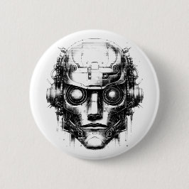 Mind Control Cyberpunk Robot Only Black Print Ronde Button 5,7 Cm