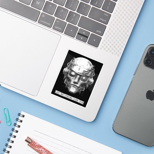 Mind Control Cyberpunk Robot Sticker (Laptop met iPhone)