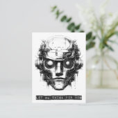 Mind Control Cyberpunk Robot Zwart Print Feestdagenkaart (Staand voorkant)