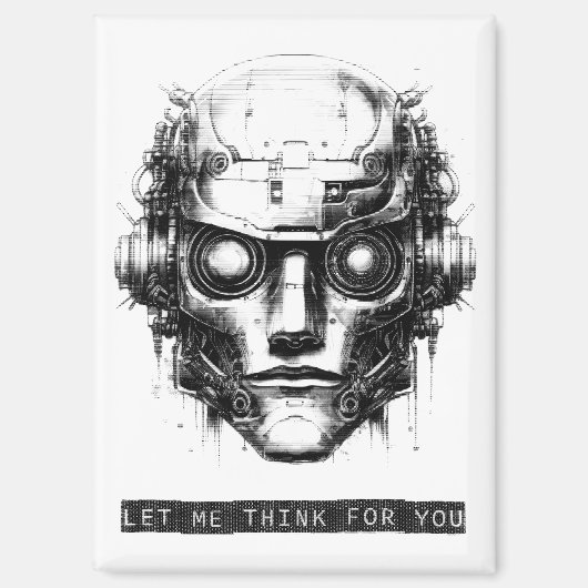 Mind Control Cyberpunk Robot Zwart Print Magneet (Voorkant)