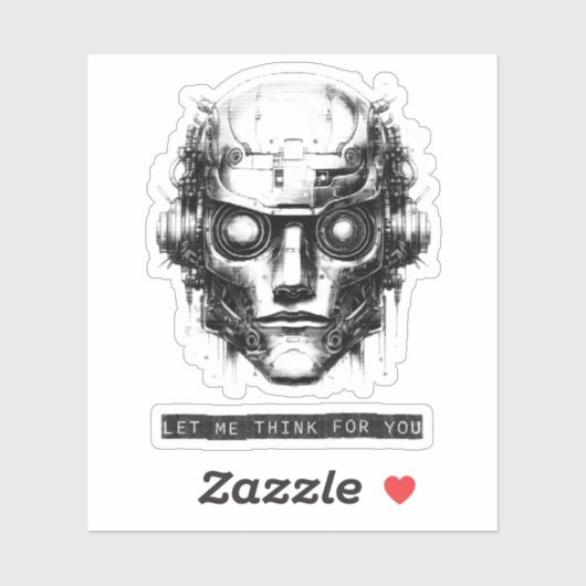 Mind Control Cyberpunk Robot Zwart Print Sticker (Vel)