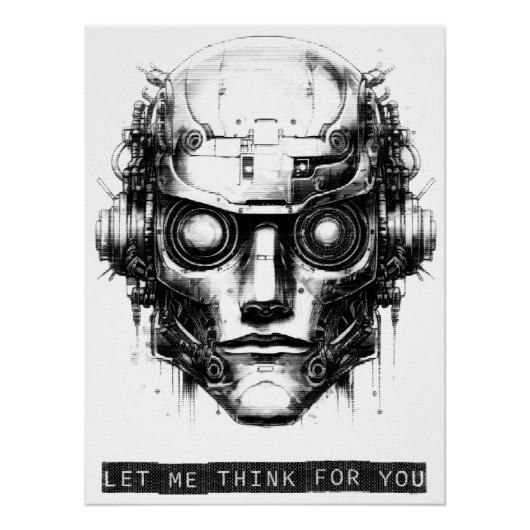 Mind Control Cyberpunk Robot Zwarte Print Poster (Voorkant)