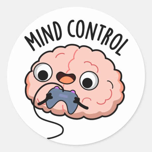 Mind control Funny Brain Pun Ronde Sticker (Voorkant)