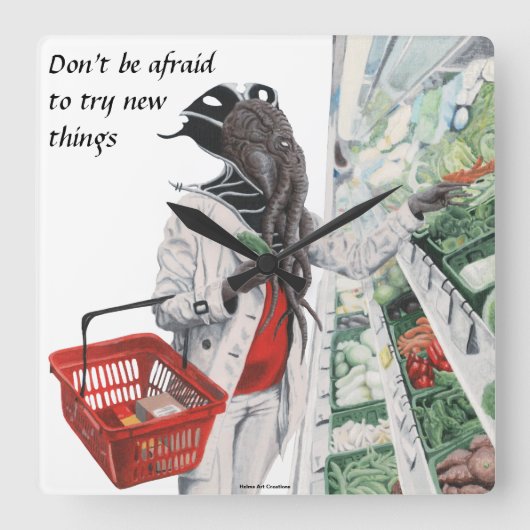 Mind Flayer Grocery Shopping Fantasy Art Clock Vierkante Klok (Voorkant)