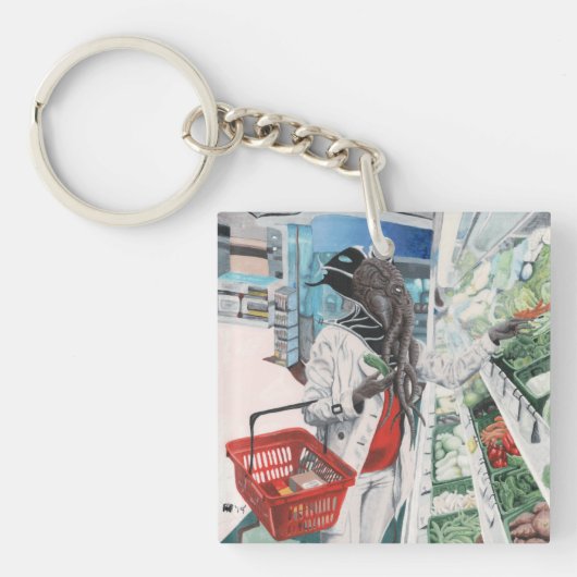 Mind Flayer Grocery Shopping Fantasy Art Sleutelha Sleutelhanger (Voorkant)