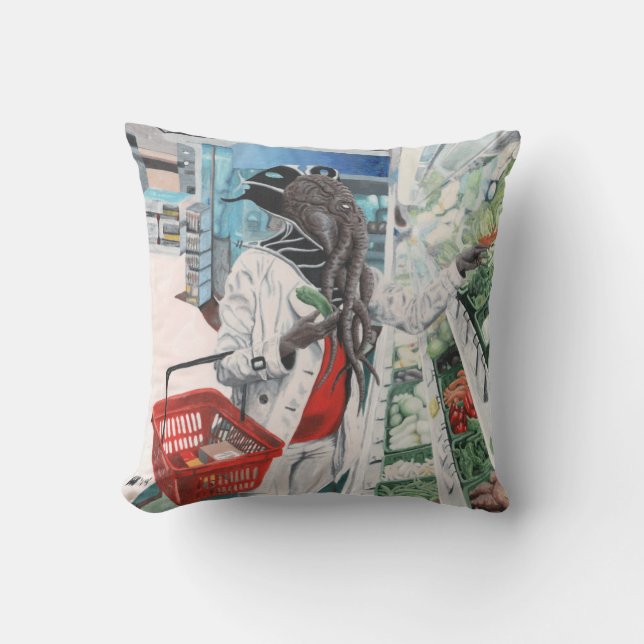 Mind Flayer Grocery Shopping Fantasy Sierkussen (Voorkant)