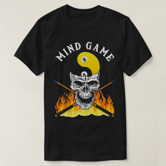 Mind Game Pool Billiards Player Cue Billiard Skull T-shirt (Design voorkant)