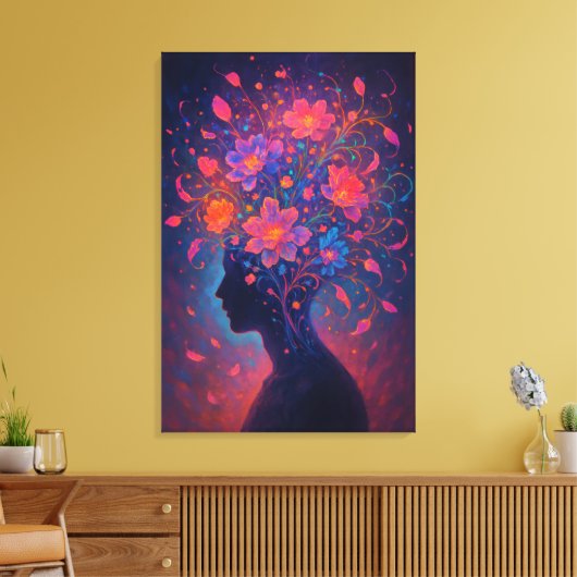 Mind in Bloom - Kleurrijk Surrealistisch Bloem Art Canvas Afdruk (Insitu (Woonkamer))