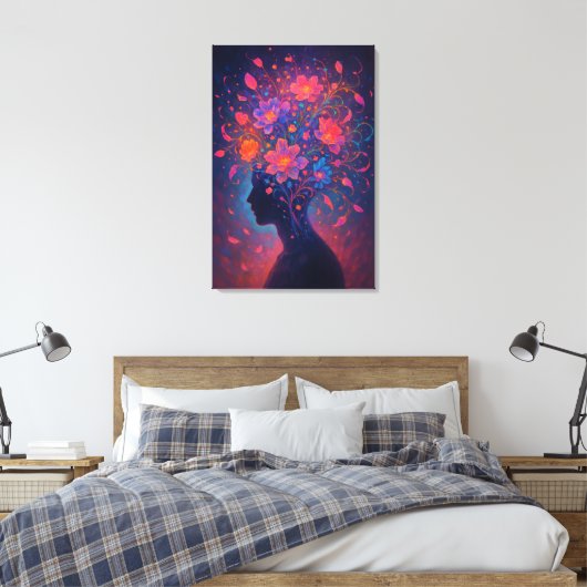 Mind in Bloom - Kleurrijk Surrealistisch Bloem Art Canvas Afdruk (Insitu (Slaapkamer))