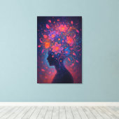 Mind in Bloom - Kleurrijk Surrealistisch Bloem Art Canvas Afdruk (Insitu (Houten vloer))