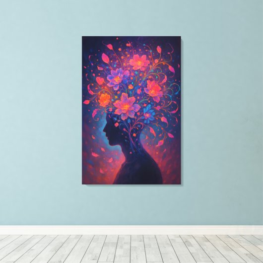 Mind in Bloom - Kleurrijk Surrealistisch Bloem Art Canvas Afdruk (Insitu (Houten vloer))