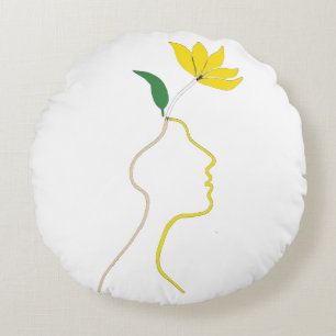 Mind in Bloom Ronde Kussen – Minimalistische Hoofd