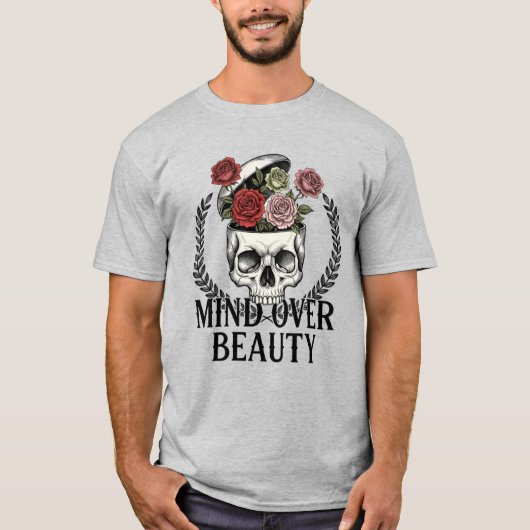 ​Mind Over Beauty Floral Skull Surreal Art T-Shirt (Voorkant)