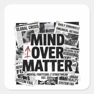 Mind Over Matter Brutalist Kranten Graphic Hoodie Vierkante Sticker