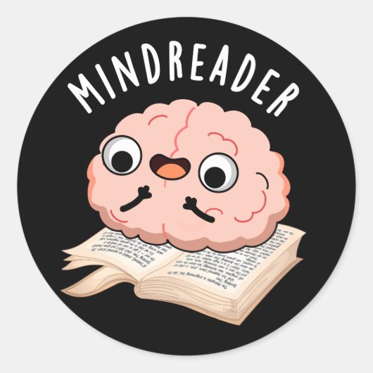 Mind Reader Funny Brain Pun Dark BG Ronde Sticker (Voorkant)