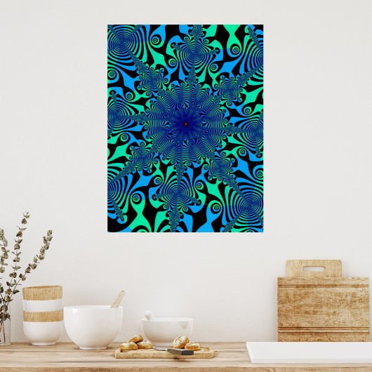 Mind Spinner in Blauw en Groen Poster (Keuken)